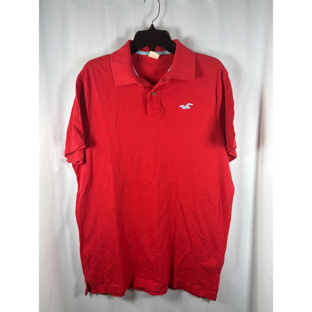 Hollister Mens XL‎ Red Pique Short Sleeve Polo Shirt Embroidered Seagull Logo